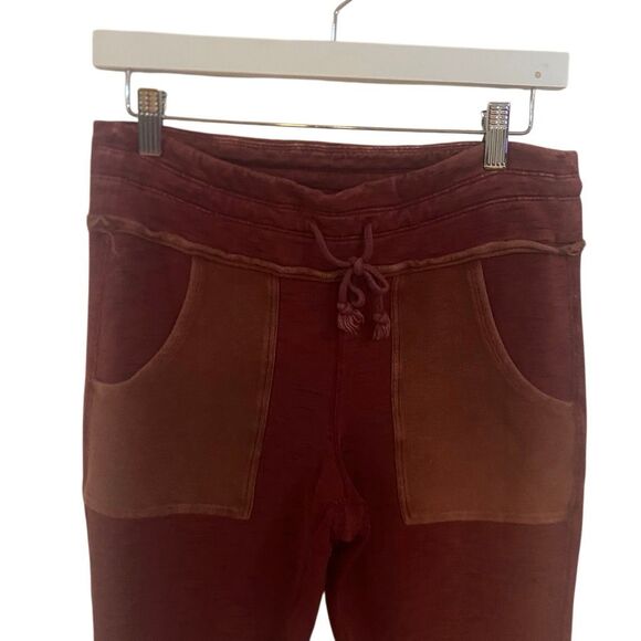 Free People Movement size Large raw hem brown red pants drawstring patch work - Picture 3 of 5